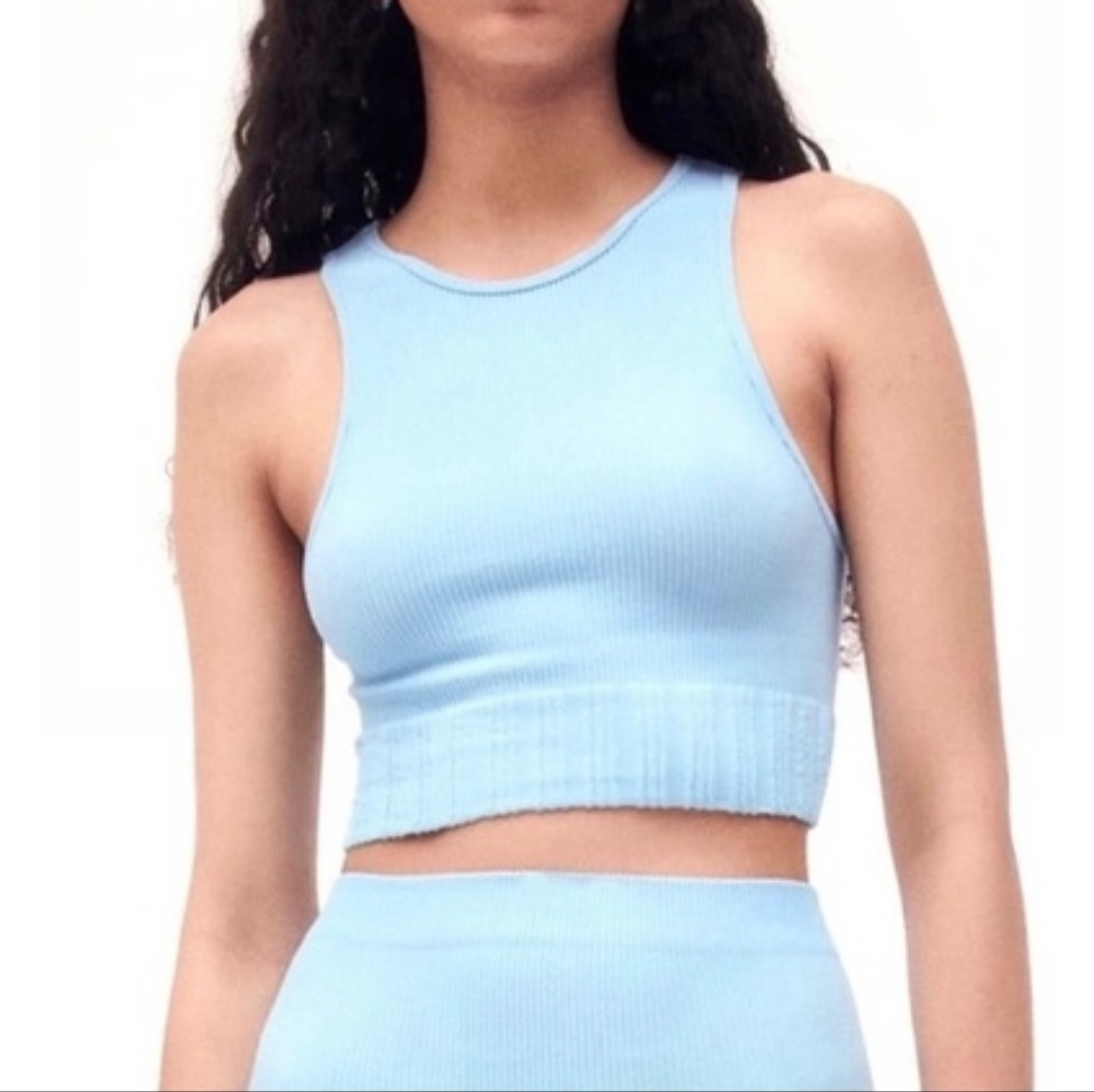 Zara Light Blue Sleeveless Ribbed Crop Top
